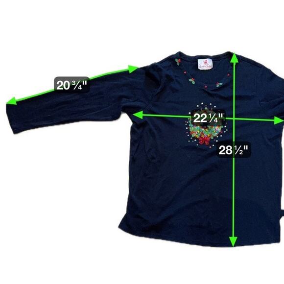 Quacker Factory Vintage Sequin Wreath Christmas Top Black XL Holiday - Picture 8 of 8